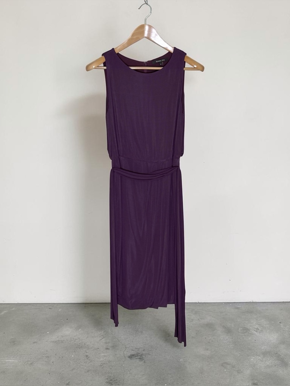 Plum/Purple Sleeveless Draped Comfy Flowy Midi Party Dress With Sash, Size 2